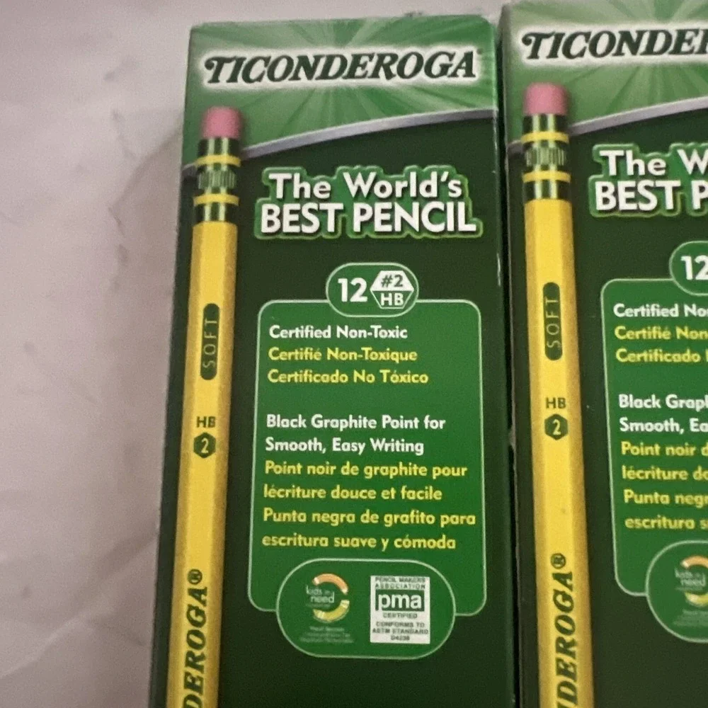 2017 Dixon‎ Ticonderoga Pencils #2 HB Cedar Wood Latex-Free, 12 Count Each Pack